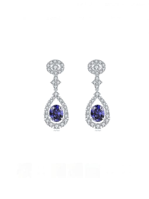 Blue [E 0241] 925 Sterling Silver High Carbon Diamond Water Drop Luxury Cluster Earring